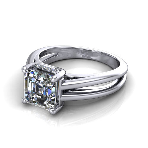 Julia Square Emerald Shape Hidden Halo Engagement Ring in Platinum