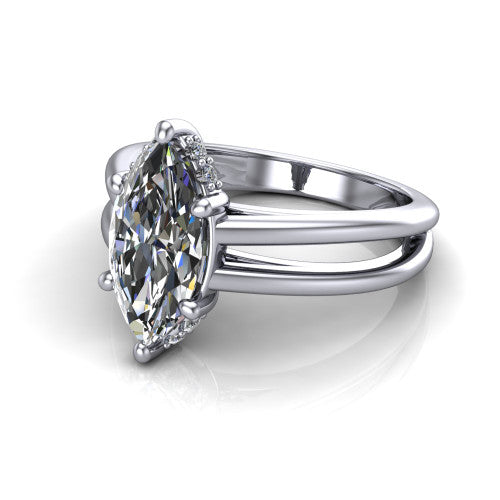 Julia Marquise Shape Hidden Halo Engagement Ring in 18K White Gold