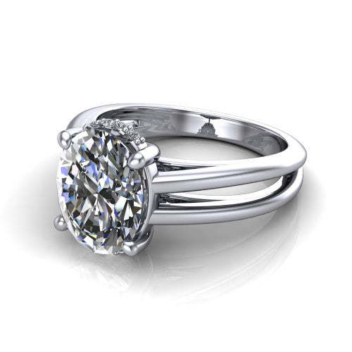 Julia Oval Shape Hidden Halo Engagement Ring in 14K White Gold