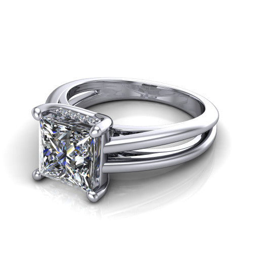 Julia Princess Shape Hidden Halo Engagement Ring in 14K White Gold