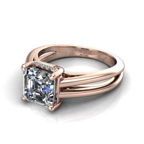 Julia Square Emerald Shape Hidden Halo Engagement Ring in 14K Rose Gold