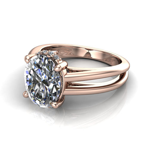 Julia Oval Shape Hidden Halo Engagement Ring in 14K Rose Gold