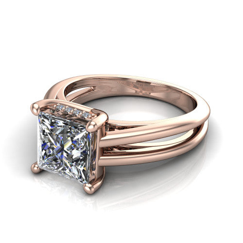 Julia Princess Shape Hidden Halo Engagement Ring in 14K Rose Gold