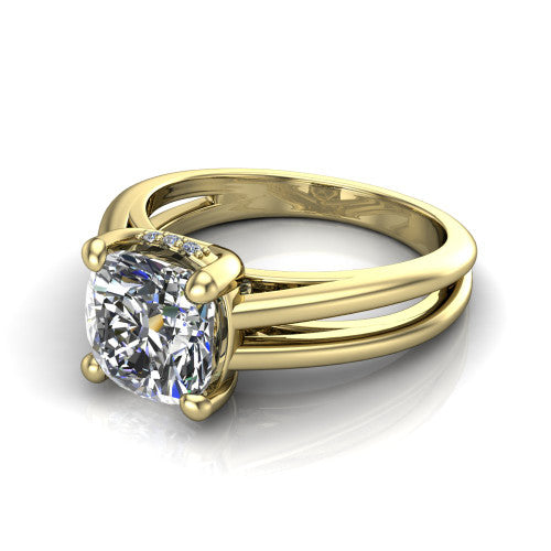 Julia Cushion Shape Hidden Halo Engagement Ring in 18K Yellow Gold
