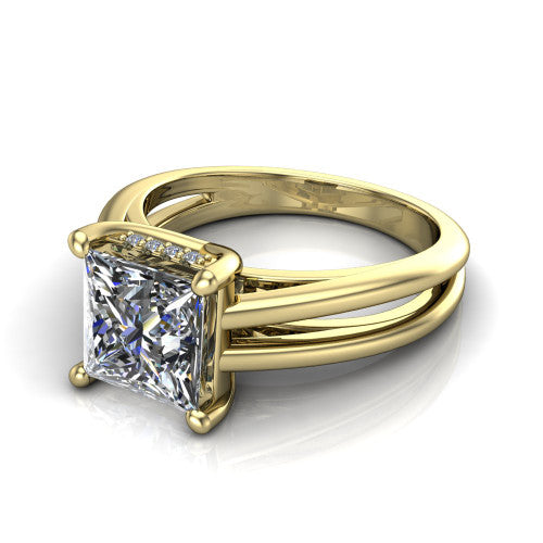 Julia Princess Shape Hidden Halo Engagement Ring in 14K Yellow Gold