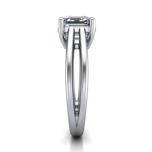 Julia Square Emerald Shape Hidden Halo Engagement Ring in 14K White Gold