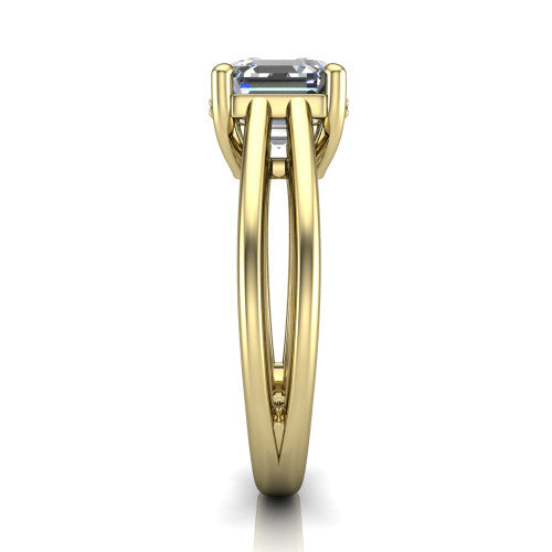 Julia Square Emerald Shape Hidden Halo Engagement Ring in 14K Yellow Gold