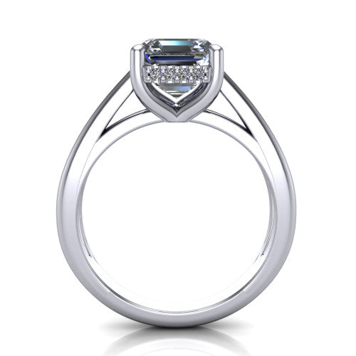 Julia Square Emerald Shape Hidden Halo Engagement Ring in 14K White Gold