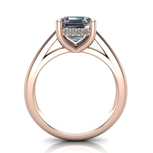 Julia Square Emerald Shape Hidden Halo Engagement Ring in 18K Rose Gold