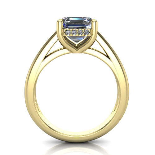 Julia Square Emerald Shape Hidden Halo Engagement Ring in 14K Yellow Gold