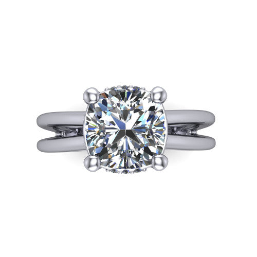 Julia Cushion Shape Hidden Halo Engagement Ring in 14K White Gold