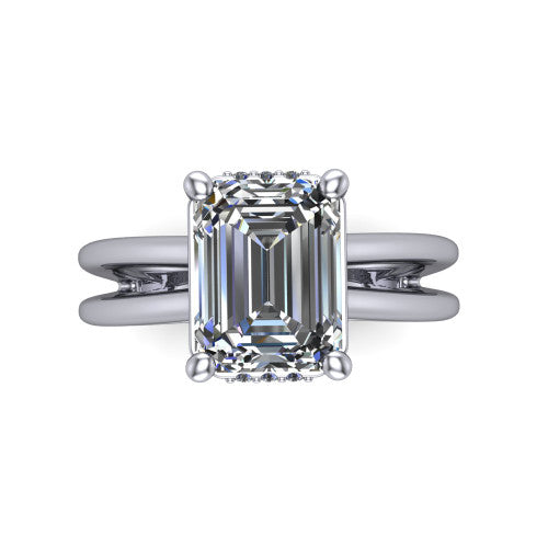 Julia Emerald Shape Hidden Halo Engagement Ring in 18K White Gold
