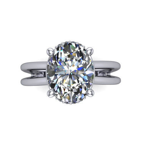 Julia Oval Shape Hidden Halo Engagement Ring in Platinum