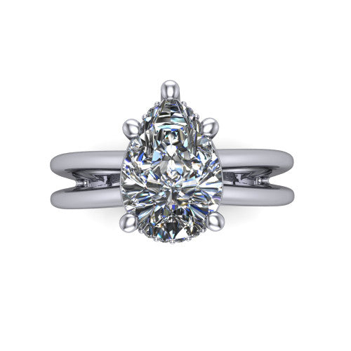 Julia Pear Shape Hidden Halo Engagement Ring in 18K White Gold