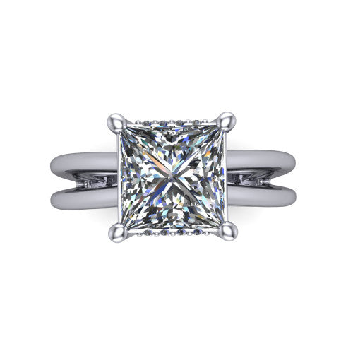 Julia Princess Shape Hidden Halo Engagement Ring in 14K White Gold