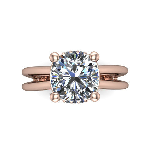 Julia Cushion Shape Hidden Halo Engagement Ring in 14K Rose Gold