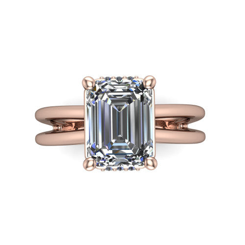 Julia Emerald Shape Hidden Halo Engagement Ring in 18K Rose Gold