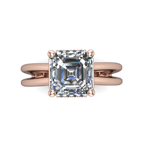 Julia Square Emerald Shape Hidden Halo Engagement Ring in 14K Rose Gold