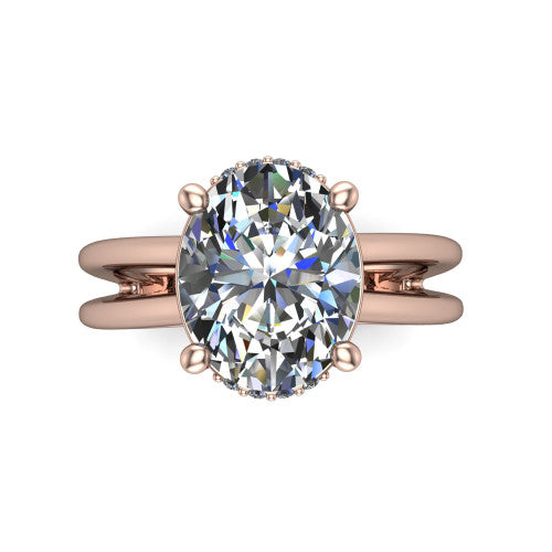 Julia Oval Shape Hidden Halo Engagement Ring in 14K Rose Gold