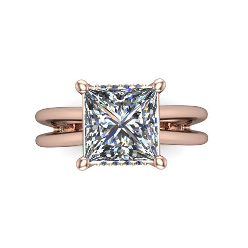 Julia Princess Shape Hidden Halo Engagement Ring in 14K Rose Gold