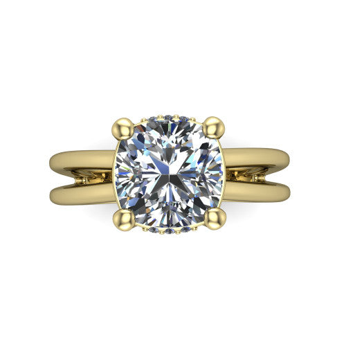 Julia Cushion Shape Hidden Halo Engagement Ring in 14K Yellow Gold