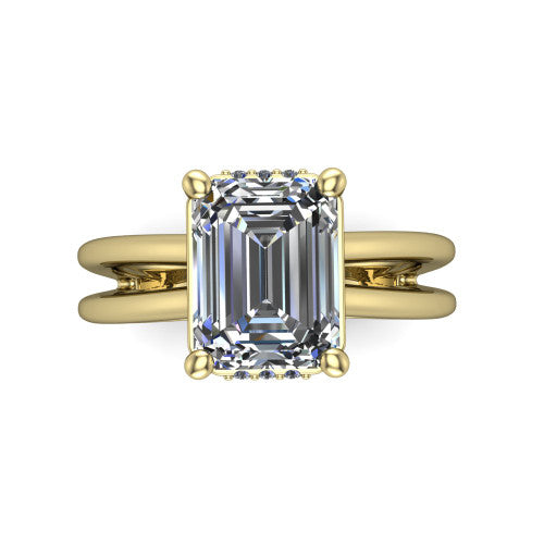 Julia Emerald Shape Hidden Halo Engagement Ring in 14K Yellow Gold