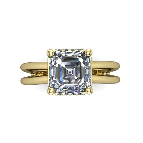 Julia Square Emerald Shape Hidden Halo Engagement Ring in 18K Yellow Gold
