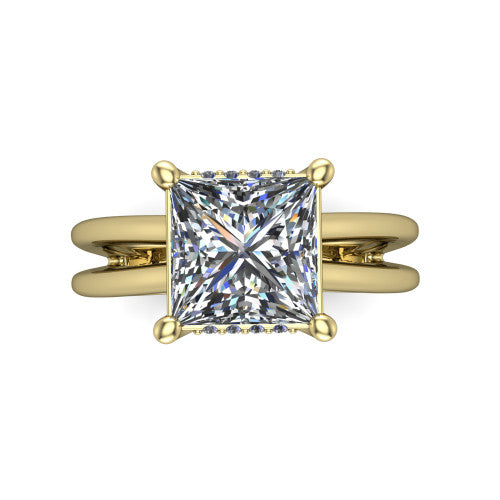 Julia Princess Shape Hidden Halo Engagement Ring in 18K Yellow Gold