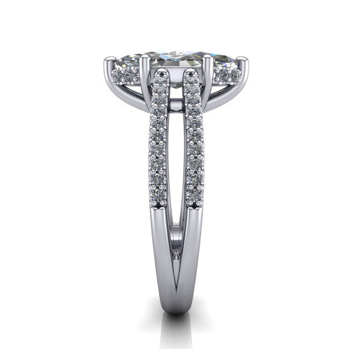 Linda marquise hidden halo engagement ring in 14K White Gold with pavé split shank, side profile showing the hidden halo and pavé split shank