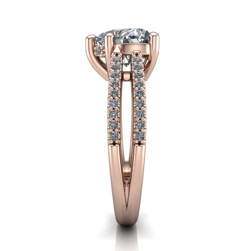 Linda heart hidden halo engagement ring in 18K Rose Gold with pavé split shank, side profile showing the hidden halo and pavé split shank