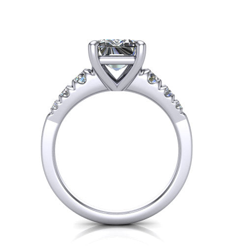 Millie emerald accent engagement ring in 14K White Gold with graduated round side stones, through-finger front profile