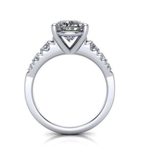 Millie oval accent engagement ring in 14K White Gold with graduated round side stones, through-finger front profile