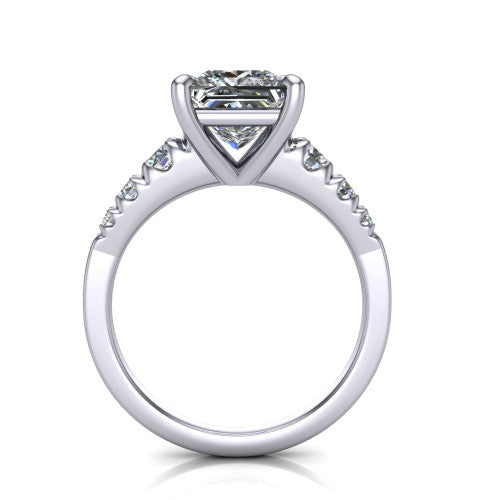 Millie princess accent engagement ring in Platinum with graduated round side stones, through-finger front profile