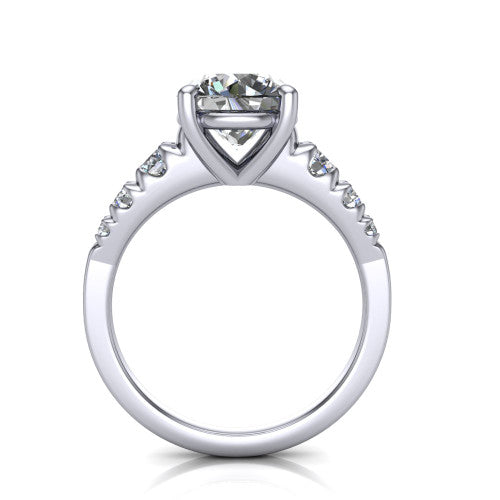 Millie round accent engagement ring in 14K White Gold with graduated round side stones, through-finger front profile