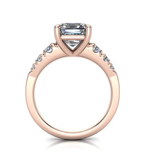 Millie asscher accent engagement ring in 14K Rose Gold with graduated round side stones, through-finger front profile
