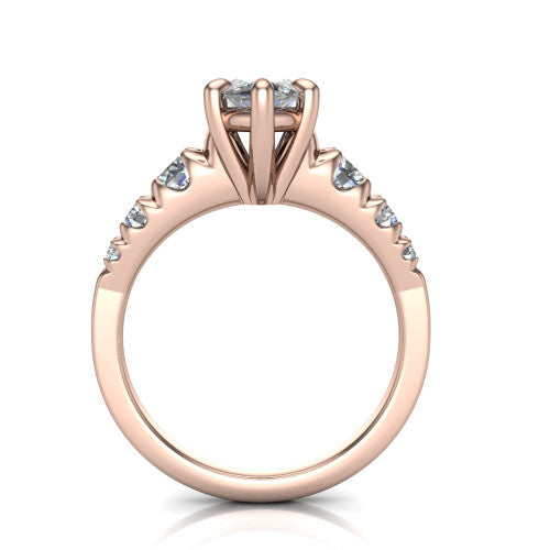 Millie marquise accent engagement ring in 18K Rose Gold with graduated round side stones, through-finger front profile