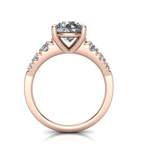 Millie round accent engagement ring in 14K Rose Gold with graduated round side stones, through-finger front profile