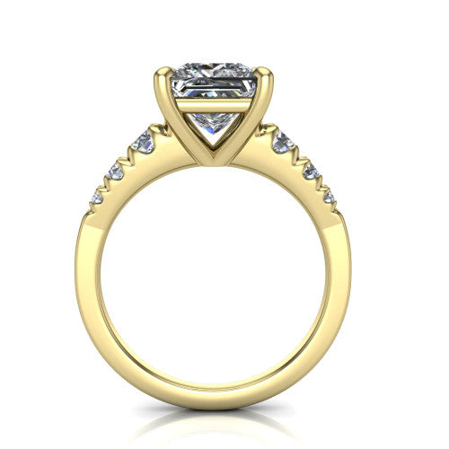 Millie princess accent engagement ring in 14K Yellow Gold with graduated round side stones, through-finger front profile