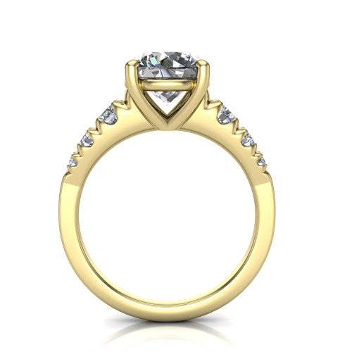 Millie round accent engagement ring in 14K Yellow Gold with graduated round side stones, through-finger front profile