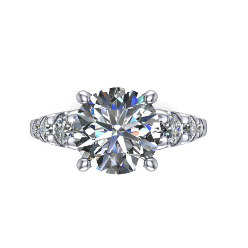 Millie round accent engagement ring in 14K White Gold with graduated round side stones, top-down view of the center and graduated round side stones