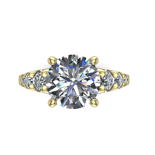 Millie round accent engagement ring in 14K Yellow Gold with graduated round side stones, top-down view of the center and graduated round side stones