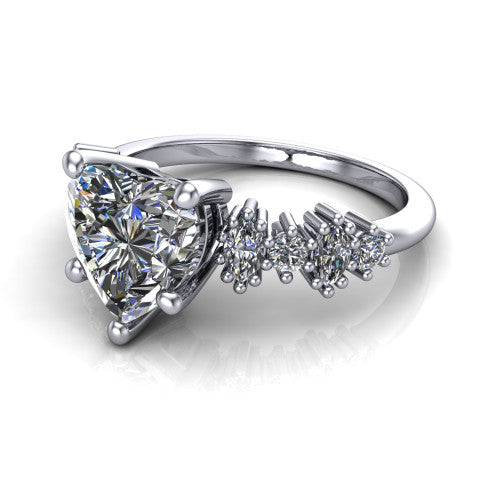 Piper heart cluster accent engagement ring in 14K White Gold with marquise-and-round side stones, three-quarter perspective view