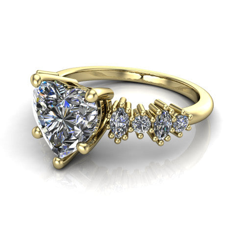 Piper heart cluster accent engagement ring in 14K Yellow Gold with marquise-and-round side stones, three-quarter perspective view