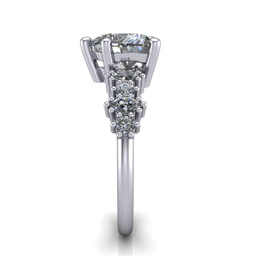 Piper heart cluster accent engagement ring in 18K White Gold with marquise-and-round side stones, side profile showing the plain band and side accent cluster