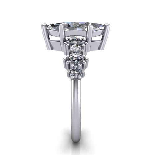 Piper marquise cluster accent engagement ring in 14K White Gold with marquise-and-round side stones, side profile showing the plain band and side accent cluster