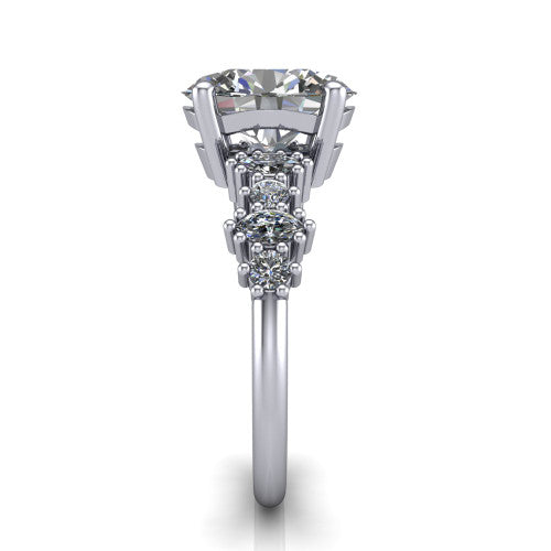 Piper oval cluster accent engagement ring in 18K White Gold with marquise-and-round side stones, side profile showing the plain band and side accent cluster