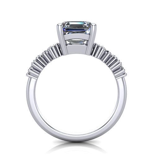 Piper asscher cluster accent engagement ring in Platinum with marquise-and-round side stones, through-finger front profile