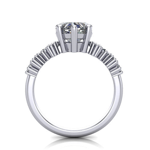 Piper heart cluster accent engagement ring in Platinum with marquise-and-round side stones, through-finger front profile