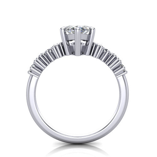 Piper marquise cluster accent engagement ring in 14K White Gold with marquise-and-round side stones, through-finger front profile