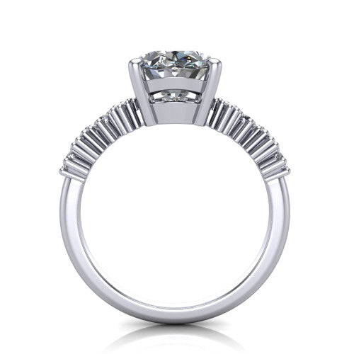Piper oval cluster accent engagement ring in Platinum with marquise-and-round side stones, through-finger front profile